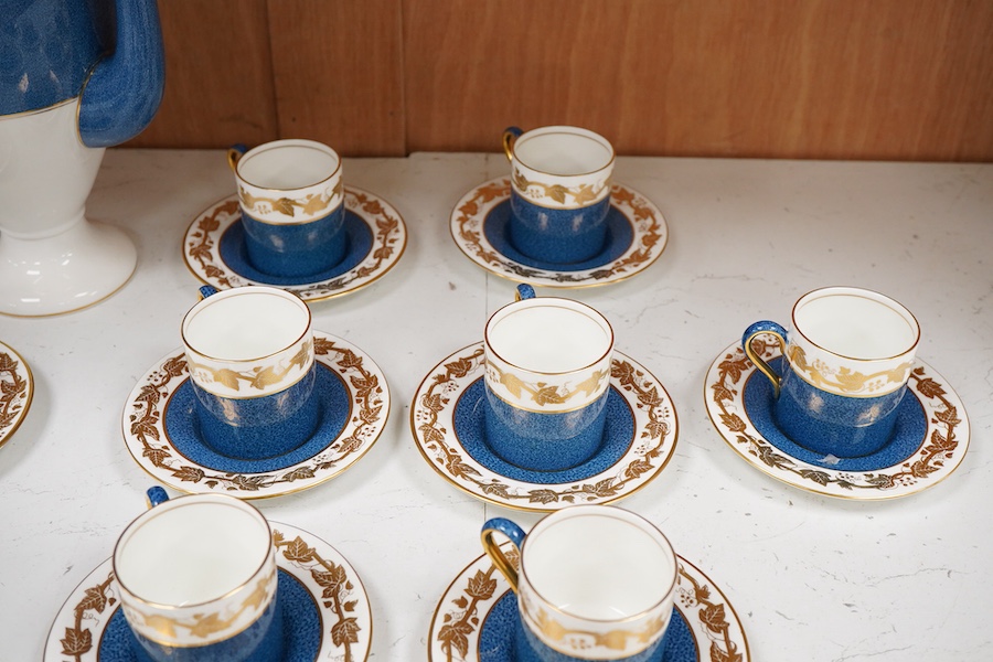 A Worcester blue and gilt ivy leaf part coffee service